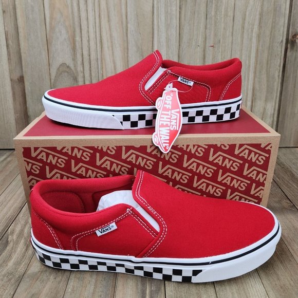 Vans Other - Mens Vans Asher Checkered Sidewall Racing Slip On Athletic Shoes